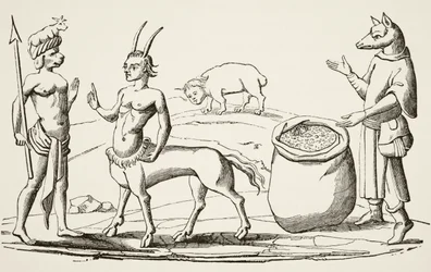 Der Mann-Hund, der Mann-Wolf, der Mann-Stier und der Mann-Schwein, nach einer Miniatur aus dem 14. Jahrhundert 